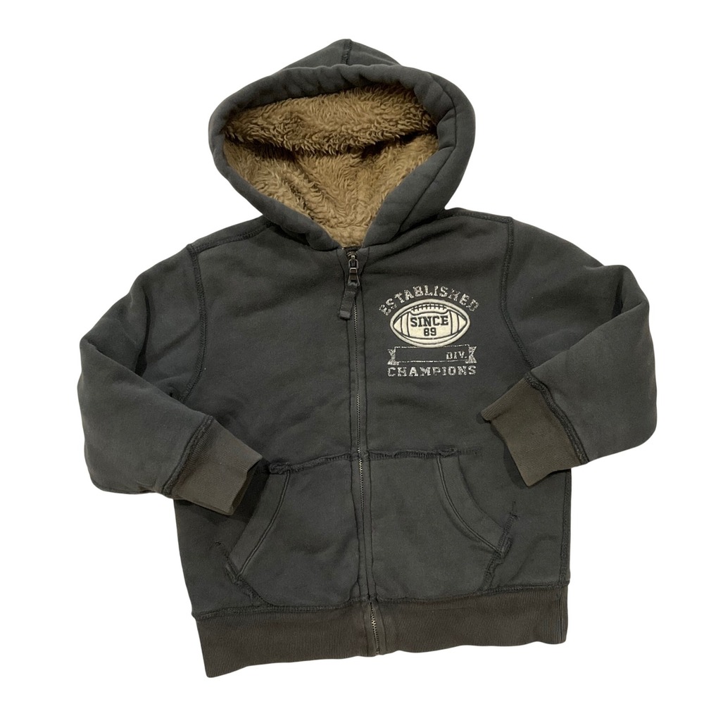 The Childrens Place Vintage Inspired Boys Gray Sherpa Lined Full Zip Hoodie XS 4
